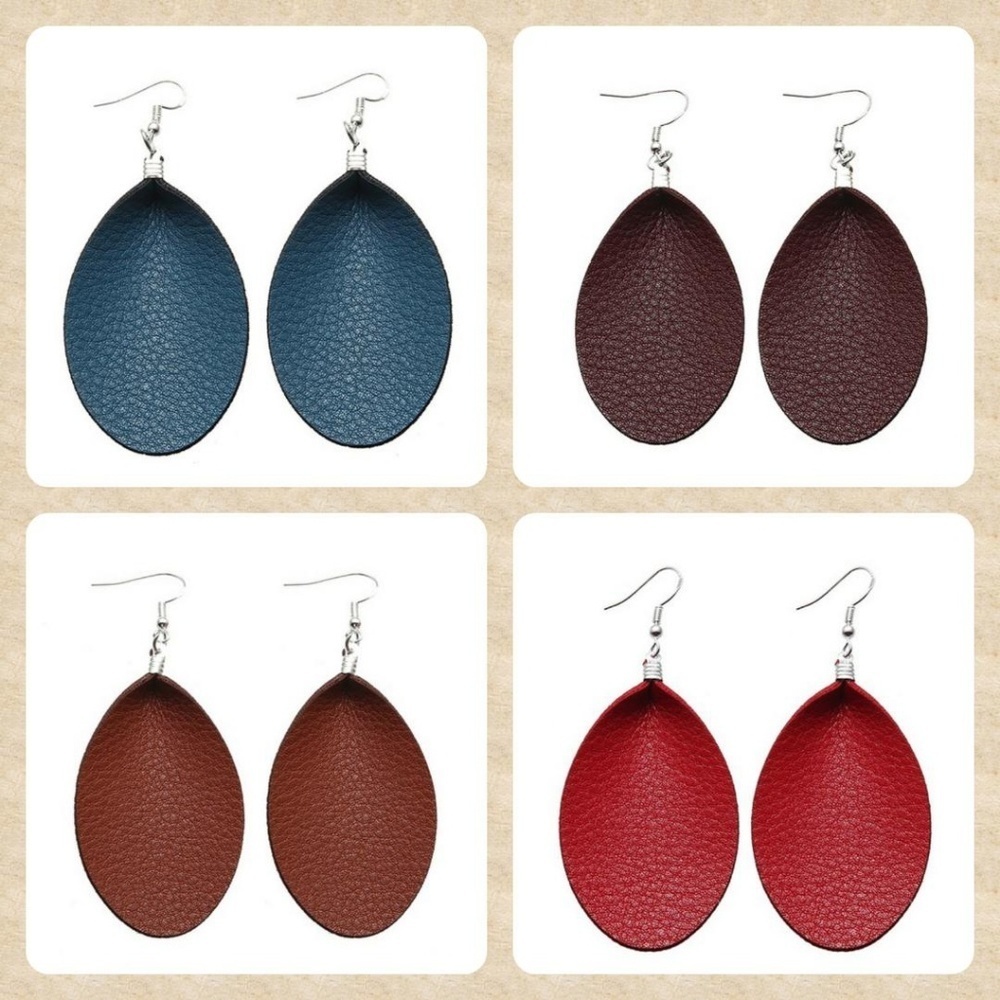 Leather "Leaf/Teardrop" Dangle Earrings
